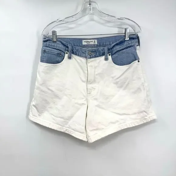 Abercrombie and Fitch The Dad Shorts Denim 10 Blue White High Rise Retro Y2K - Picture 1 of 6